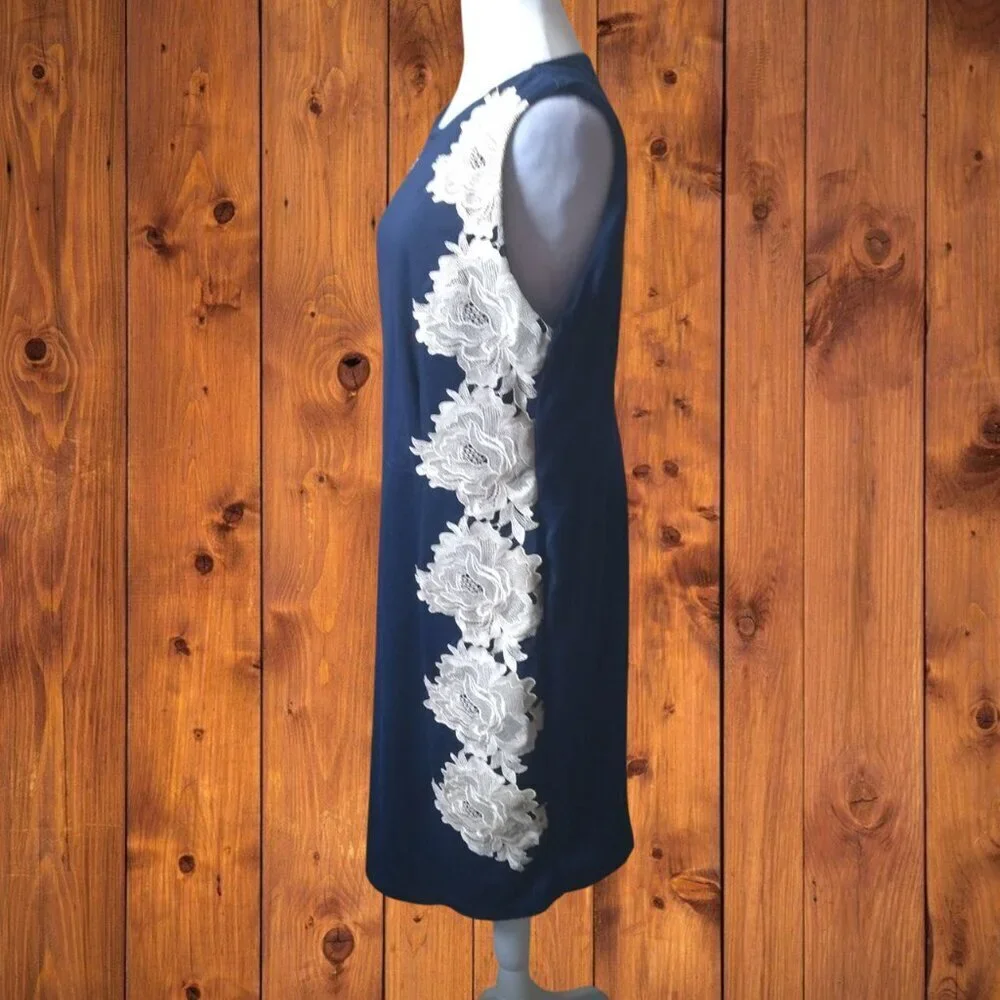 Trixxi  Size 16 Blue Sheath Dress Floral Lace Accents Classic Party Feminine